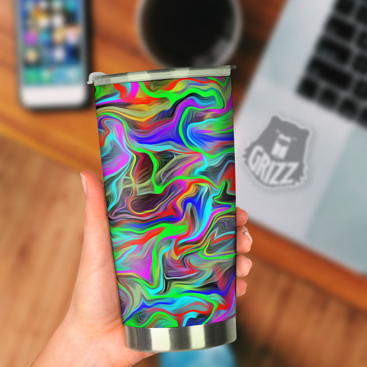 Psychedelic Trippy Neon Green Print Tumbler-grizzshop