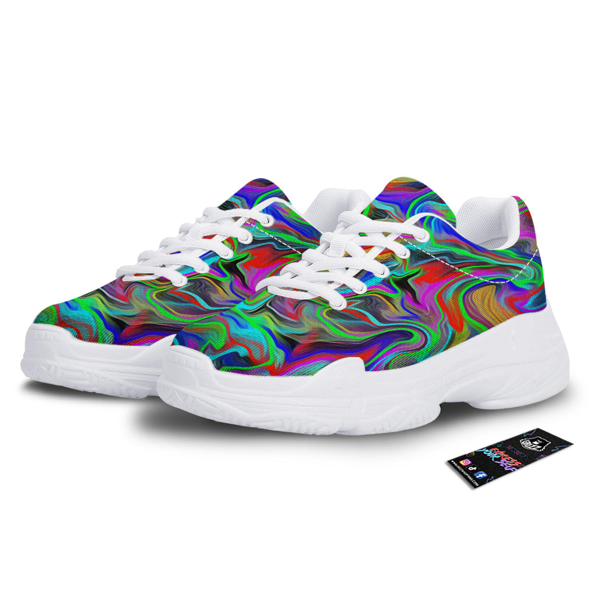 Psychedelic Trippy Neon Green Print White Chunky Shoes-grizzshop
