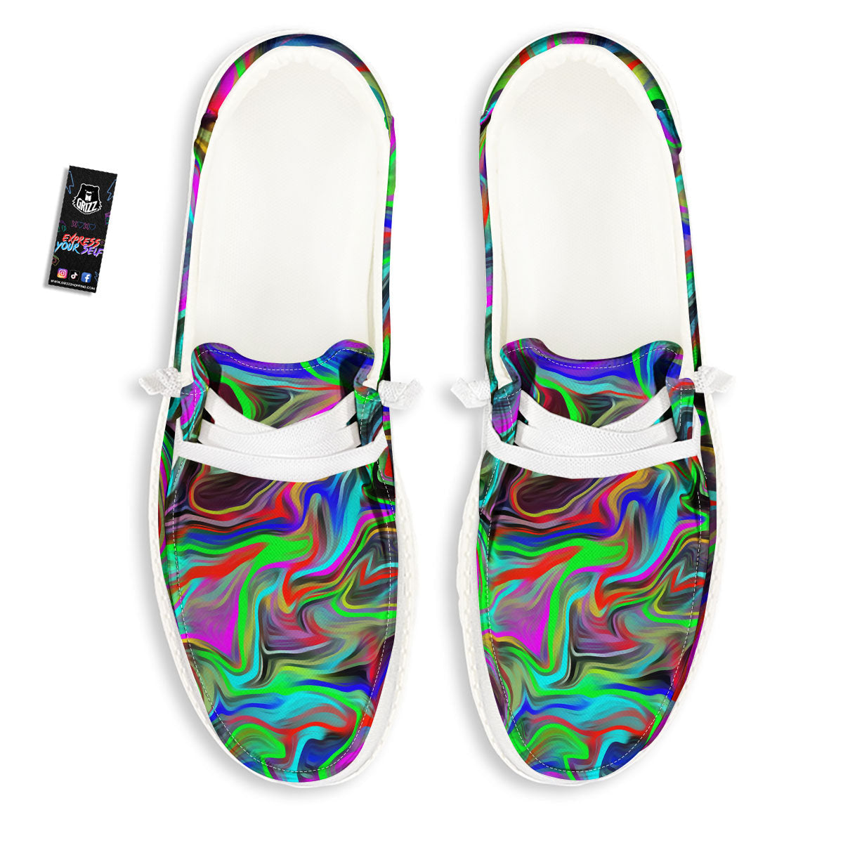 Psychedelic Trippy Neon Green Print White Loafers-grizzshop