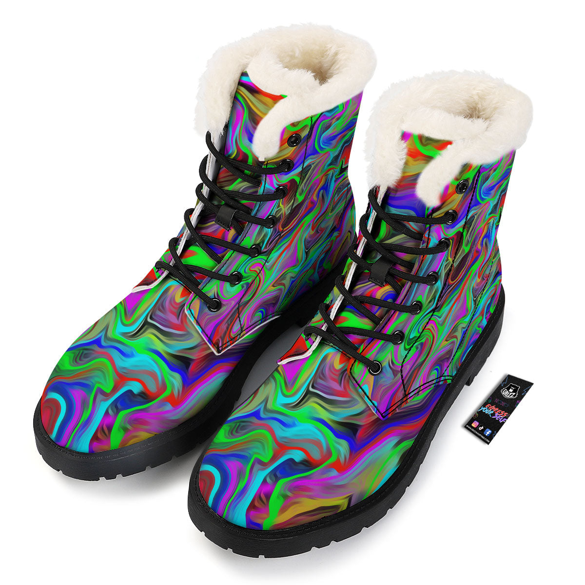 Psychedelic Trippy Neon Green Print Winter Boots-grizzshop