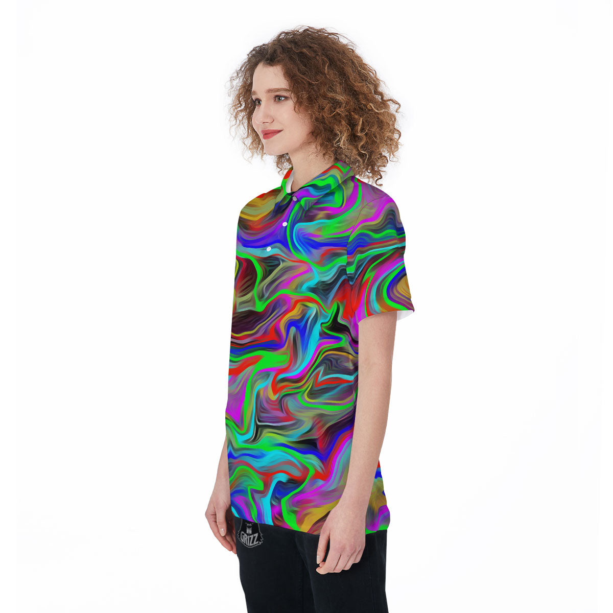 Psychedelic Trippy Neon Green Print Women's Golf Shirts-grizzshop