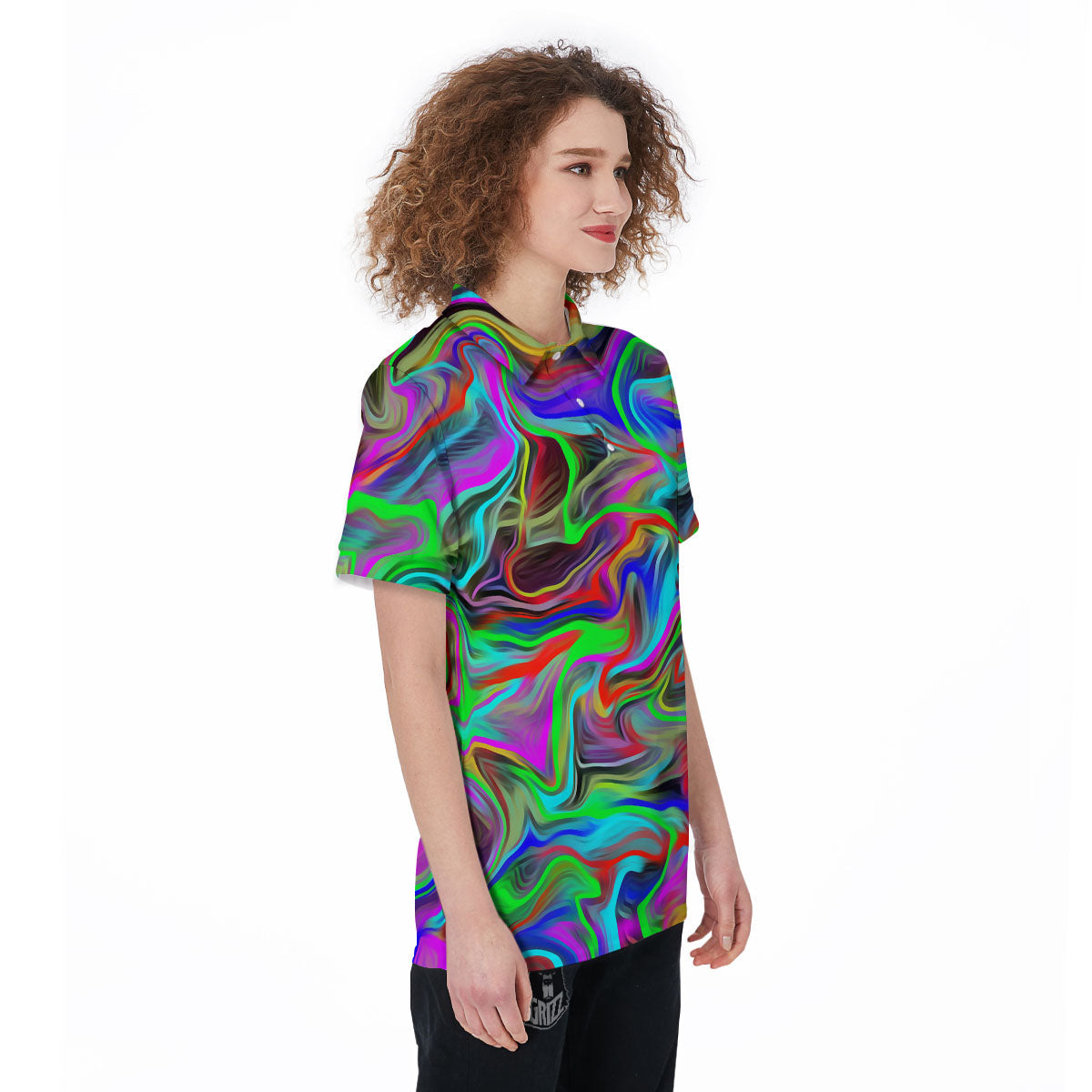 Psychedelic Trippy Neon Green Print Women's Golf Shirts-grizzshop