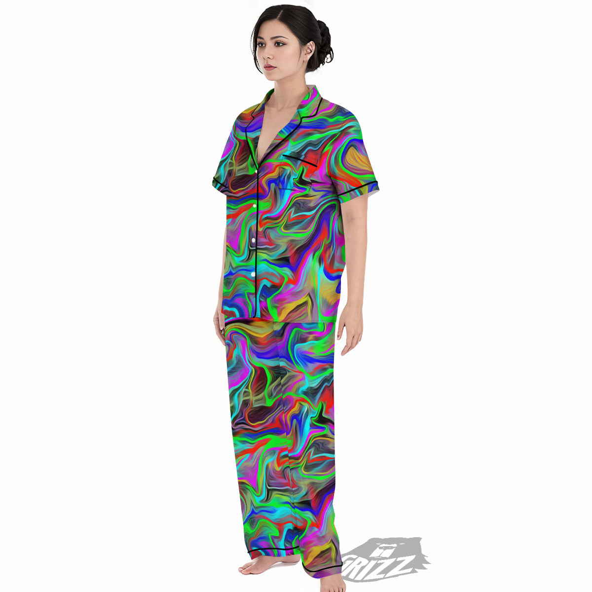 Psychedelic Trippy Neon Green Print Women's Pajamas Set-grizzshop