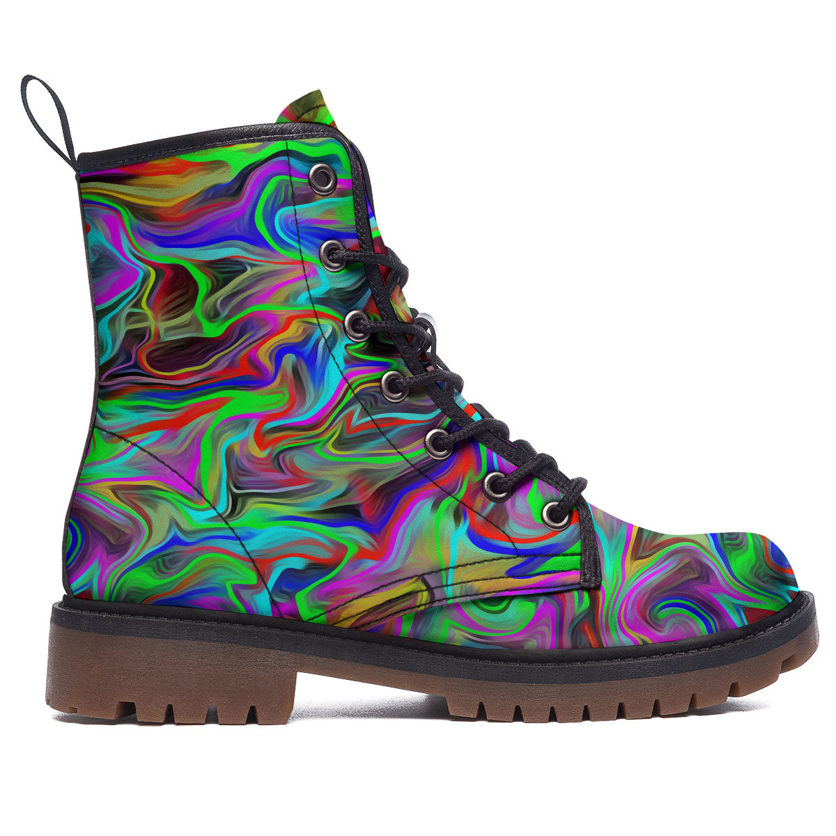 Psychedelic Trippy Neon Green Print Work Boots-grizzshop