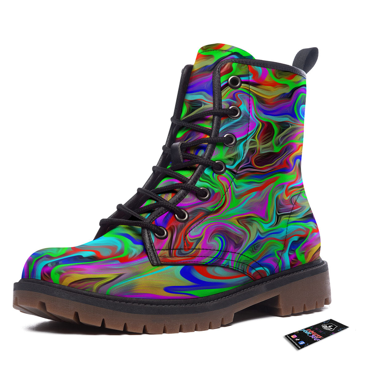 Psychedelic Trippy Neon Green Print Work Boots-grizzshop