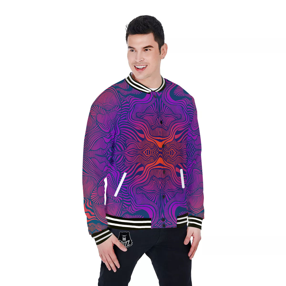 Psychedelic Trippy Ornament Print Baseball Jacket-grizzshop