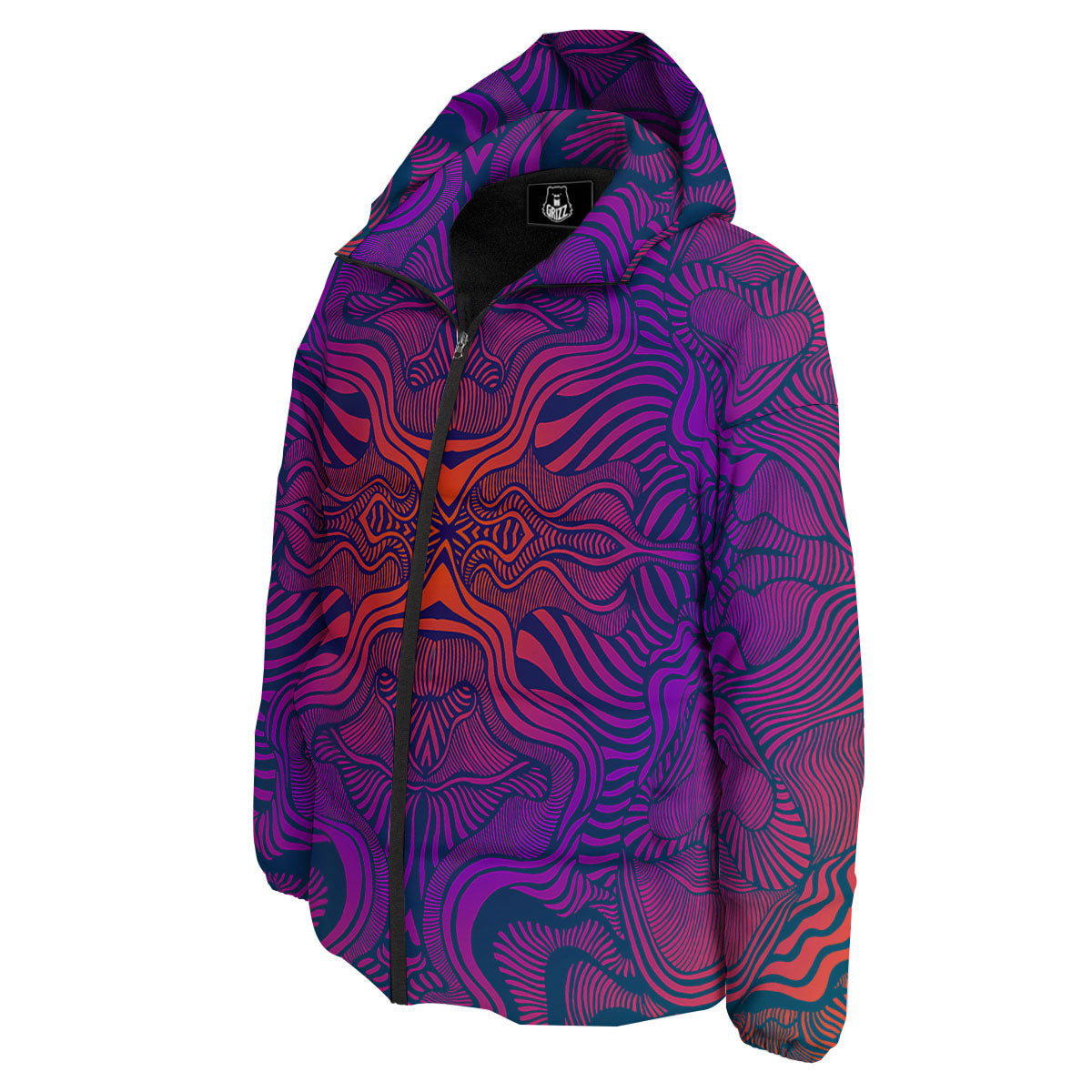 Psychedelic Trippy Ornament Print Down Jacket-grizzshop