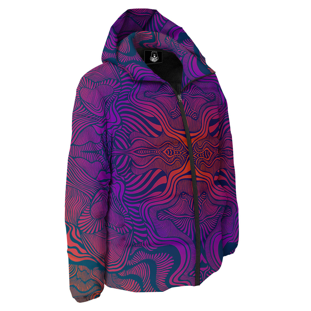 Psychedelic Trippy Ornament Print Down Jacket-grizzshop