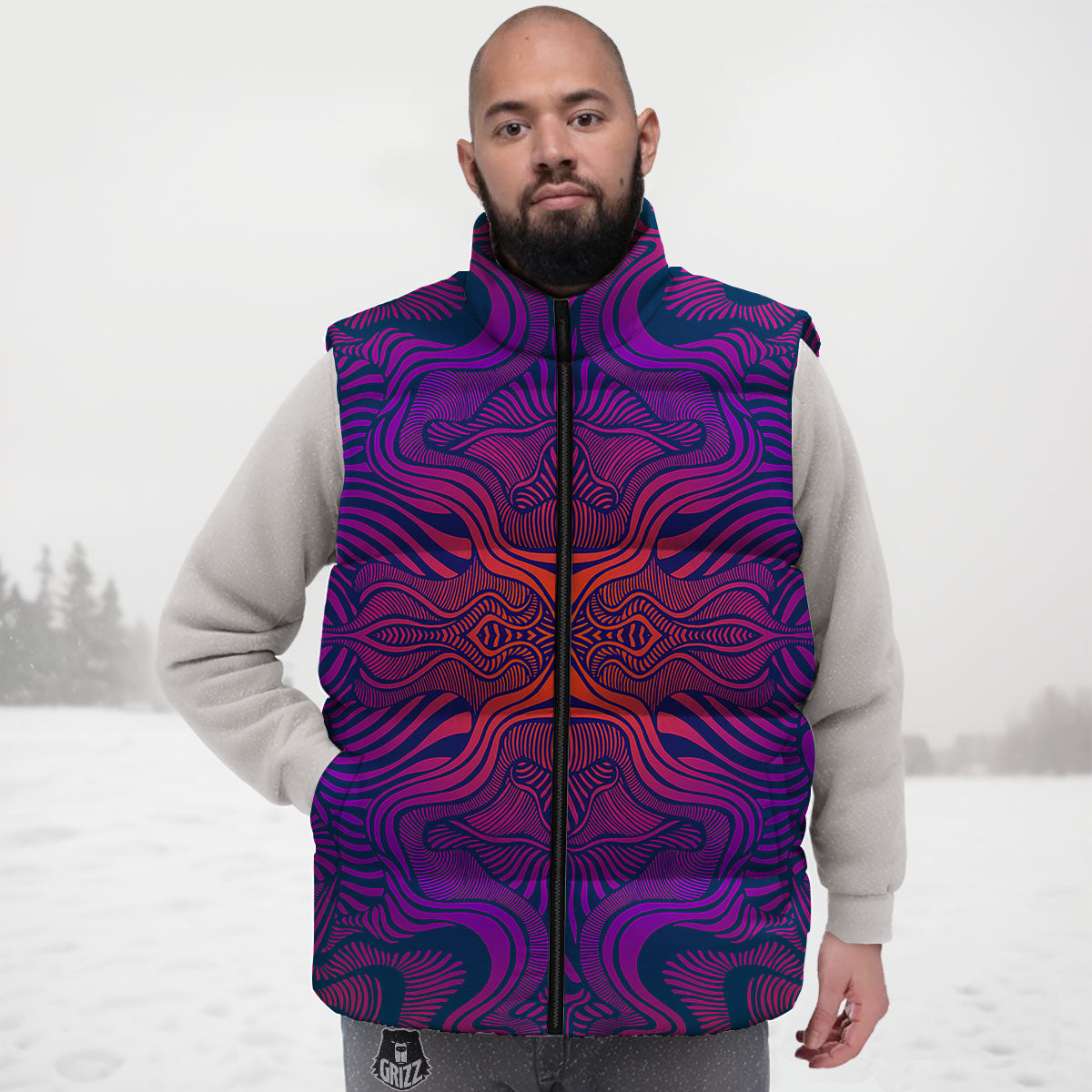 Psychedelic Trippy Ornament Print Down Vest