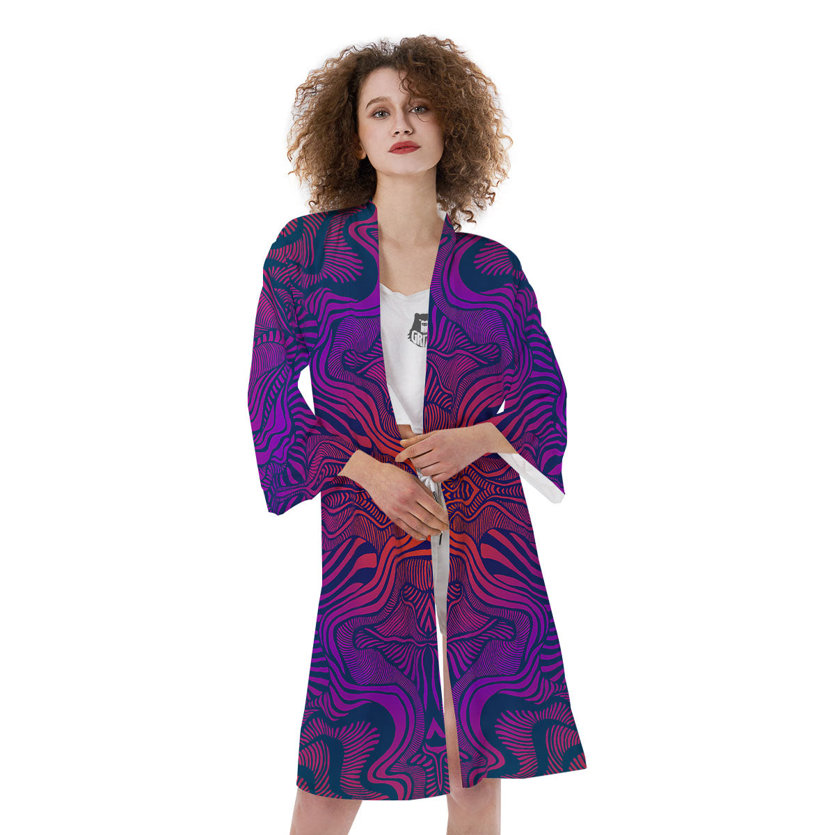Psychedelic Trippy Ornament Print Kimono-grizzshop