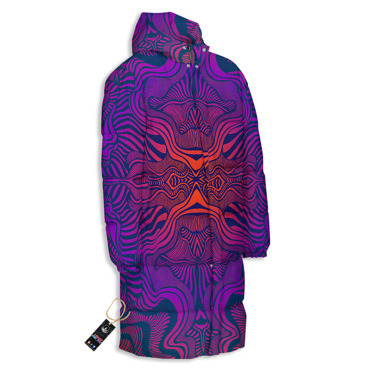 Psychedelic Trippy Ornament Print Long Down Jacket-grizzshop