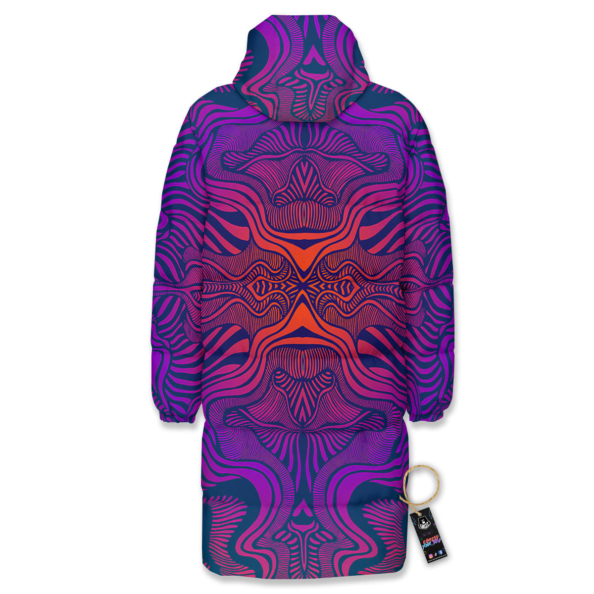 Psychedelic Trippy Ornament Print Long Down Jacket-grizzshop