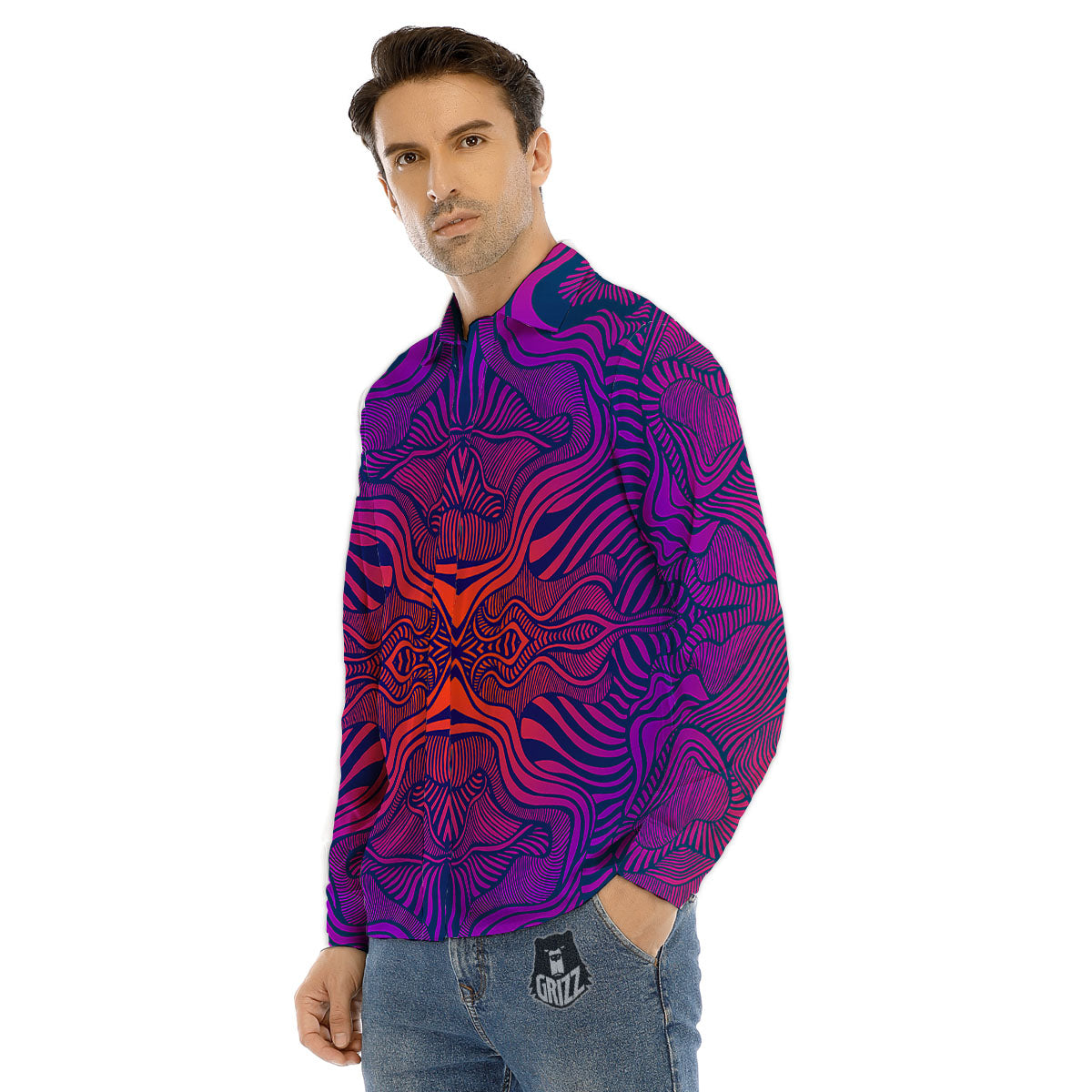 Psychedelic Trippy Ornament Print Men's Dress Shirts-grizzshop