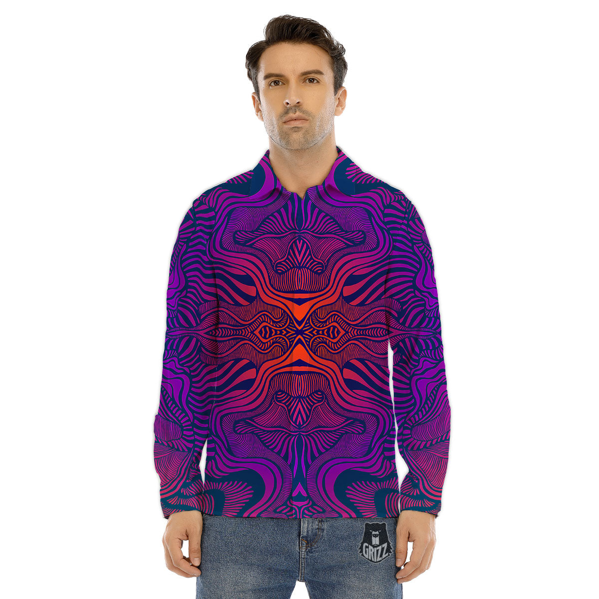 Psychedelic Trippy Ornament Print Men's Dress Shirts-grizzshop