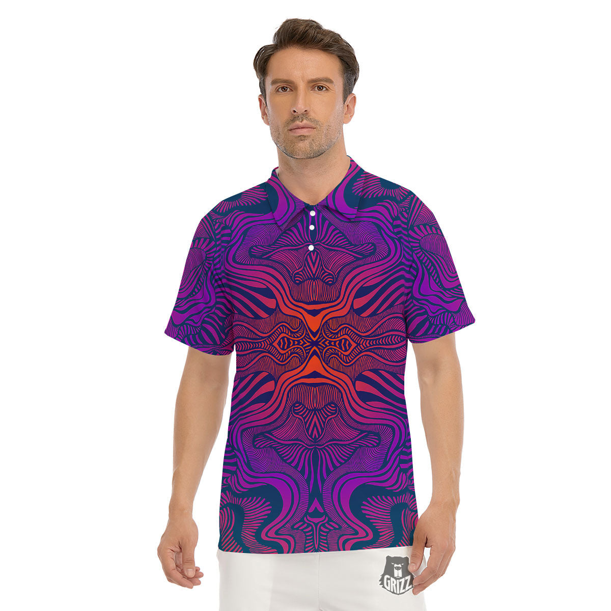 Psychedelic Trippy Ornament Print Men's Golf Shirts-grizzshop