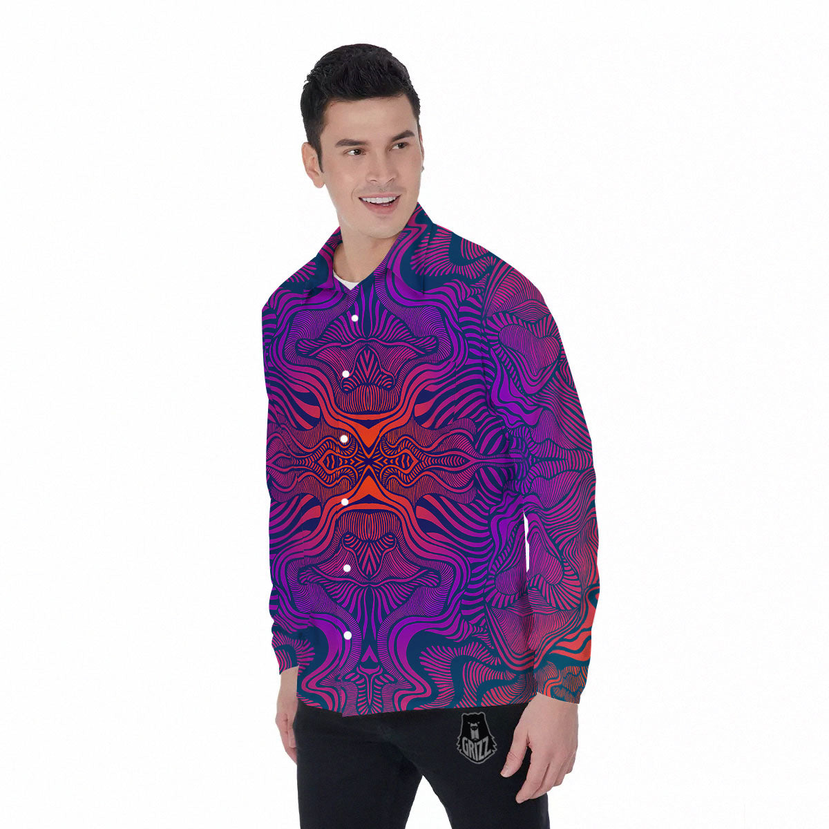 Psychedelic Trippy Ornament Print Men's Long Sleeve Shirts-grizzshop