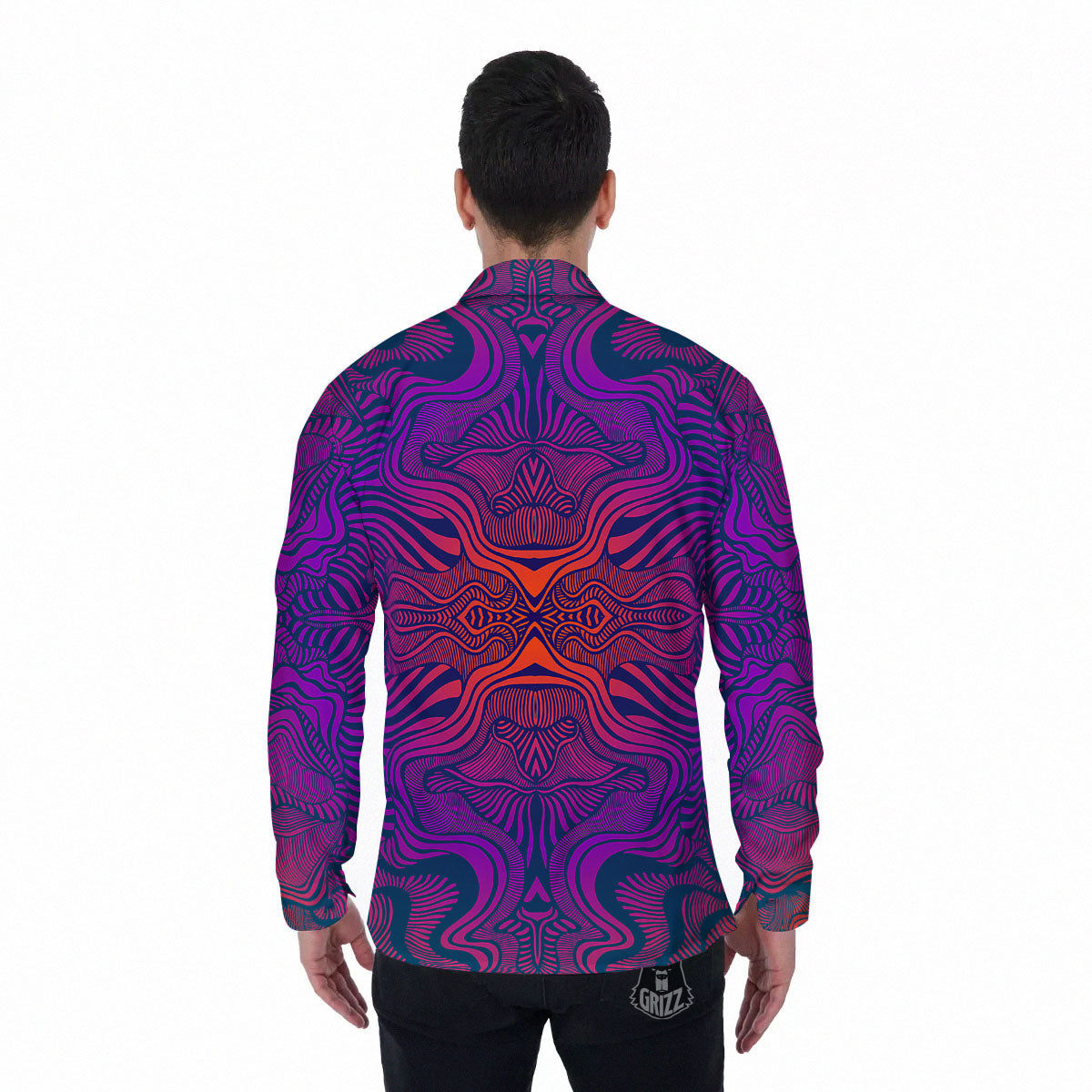 Psychedelic Trippy Ornament Print Men's Long Sleeve Shirts-grizzshop
