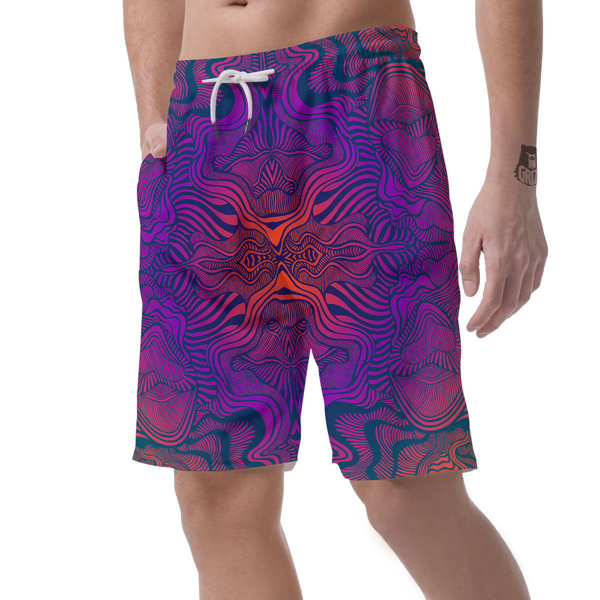 Psychedelic Trippy Ornament Print Men's Shorts-grizzshop