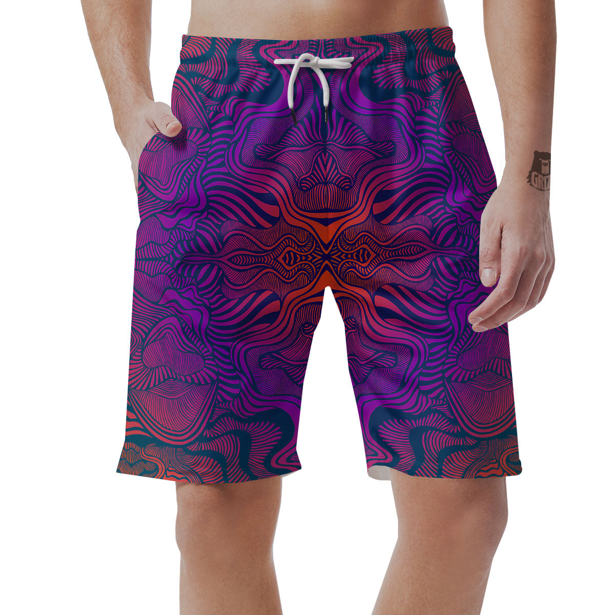 Psychedelic Trippy Ornament Print Men's Shorts-grizzshop