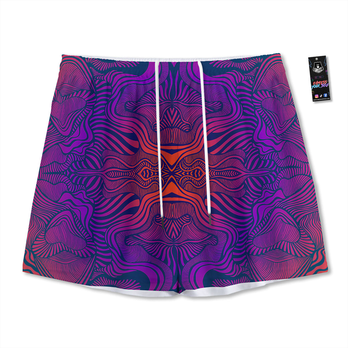 Psychedelic Trippy Ornament Print Mesh Shorts