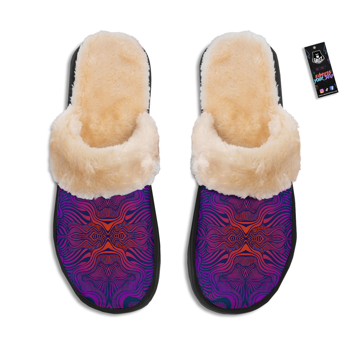 Psychedelic Trippy Ornament Print Slippers-grizzshop