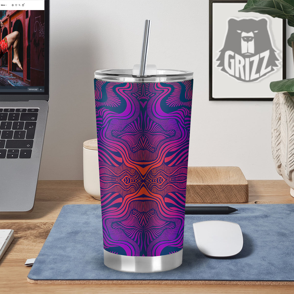 Psychedelic Trippy Ornament Print Tumbler-grizzshop