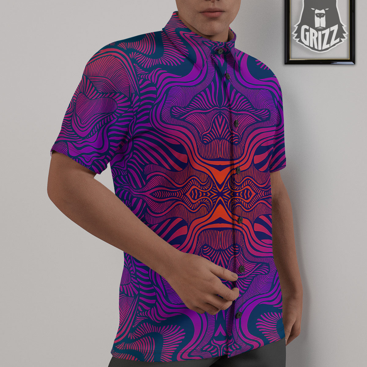 Psychedelic Trippy Ornament Print Untucked Shirts-grizzshop