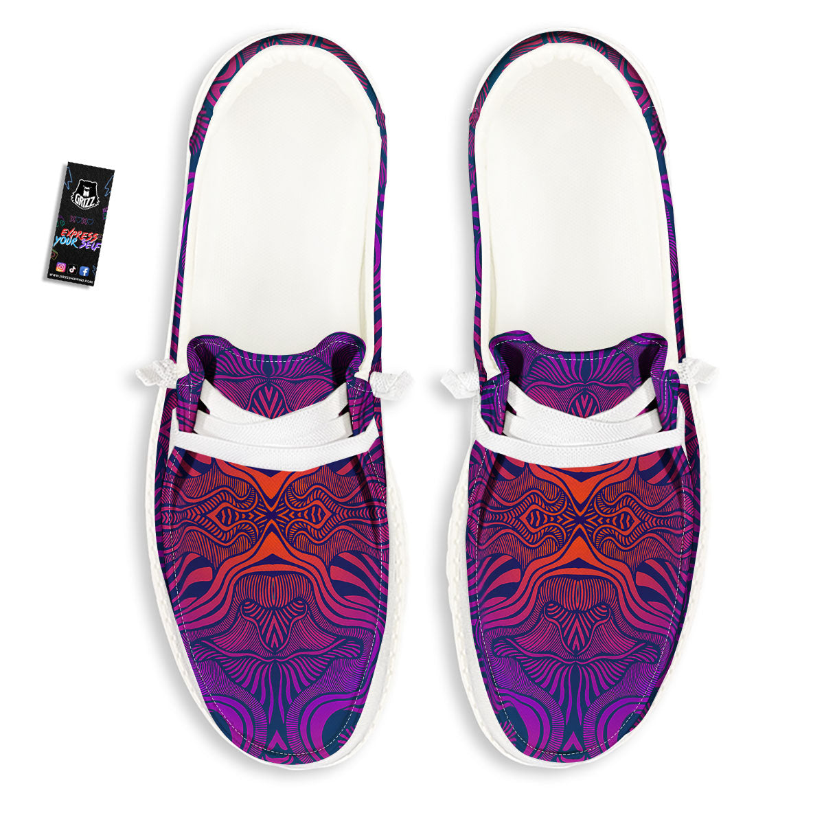Psychedelic Trippy Ornament Print White Loafers-grizzshop