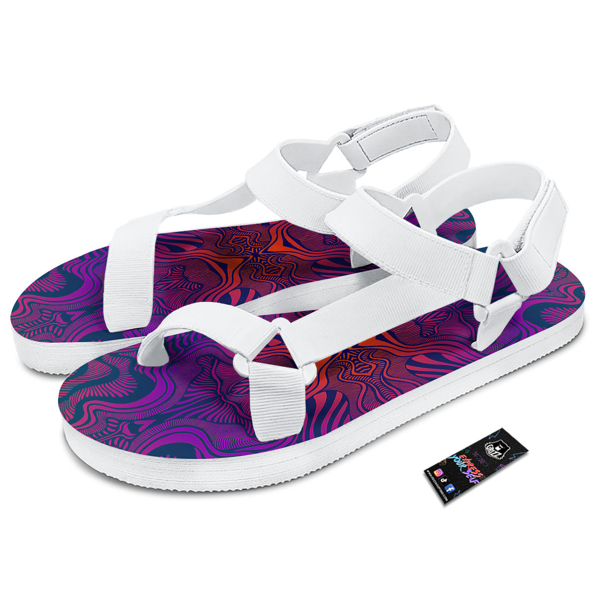 Psychedelic Trippy Ornament Print White Open Toe Sandals-grizzshop
