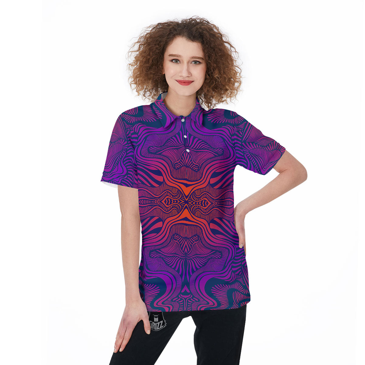 Psychedelic Trippy Ornament Print Women's Golf Shirts-grizzshop