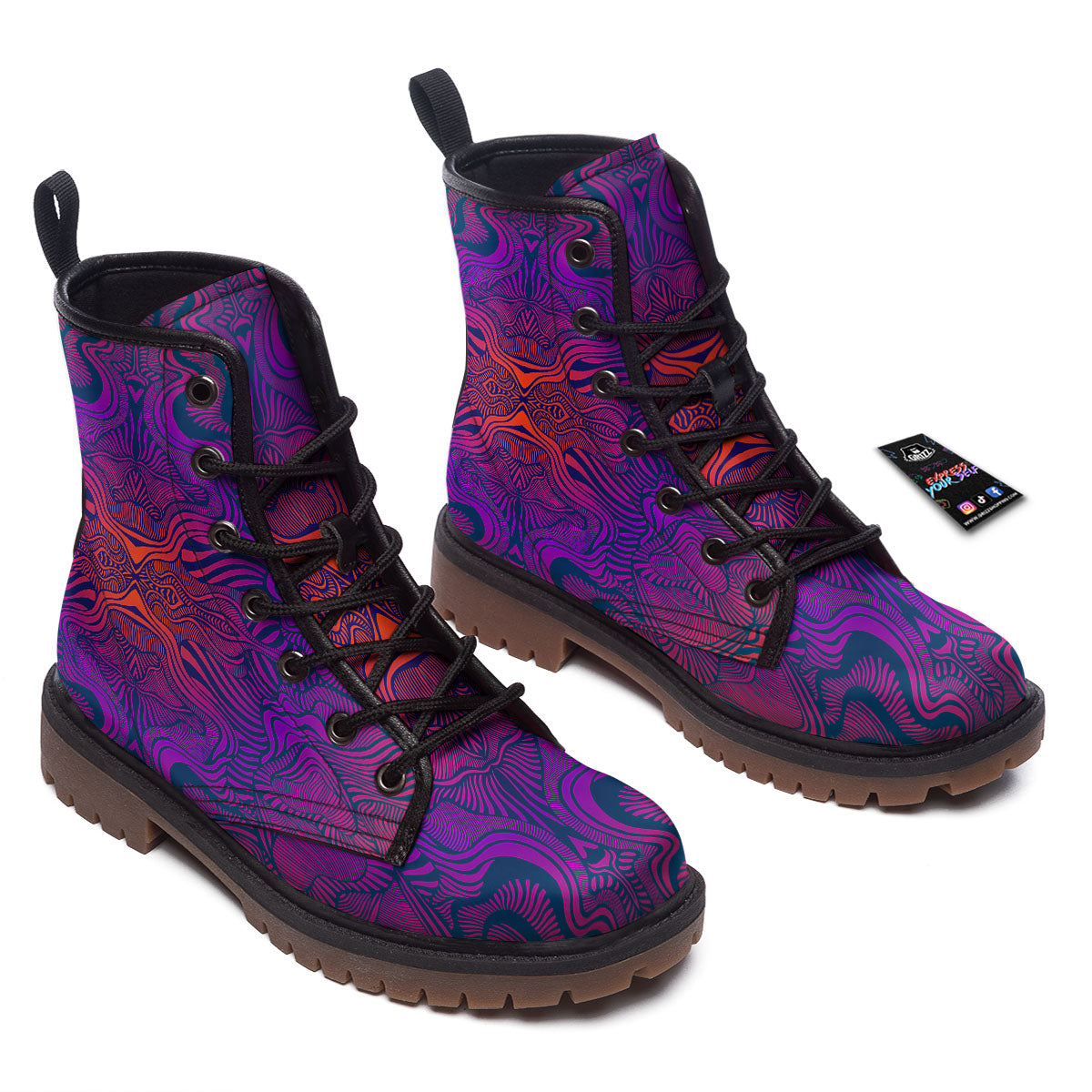 Psychedelic Trippy Ornament Print Work Boots-grizzshop