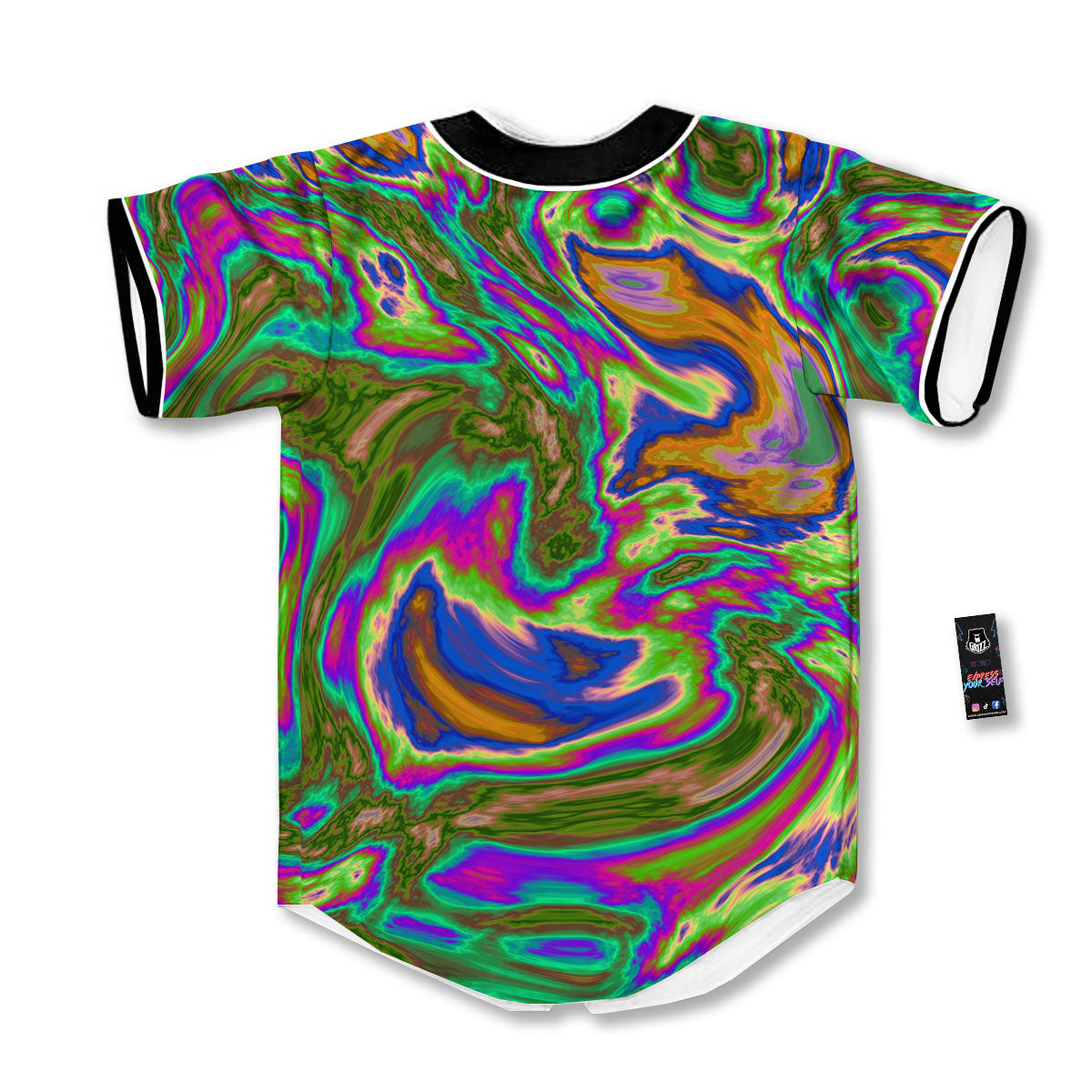 Psychedelic Trippy Purple Green Print Baseball Jersey-grizzshop