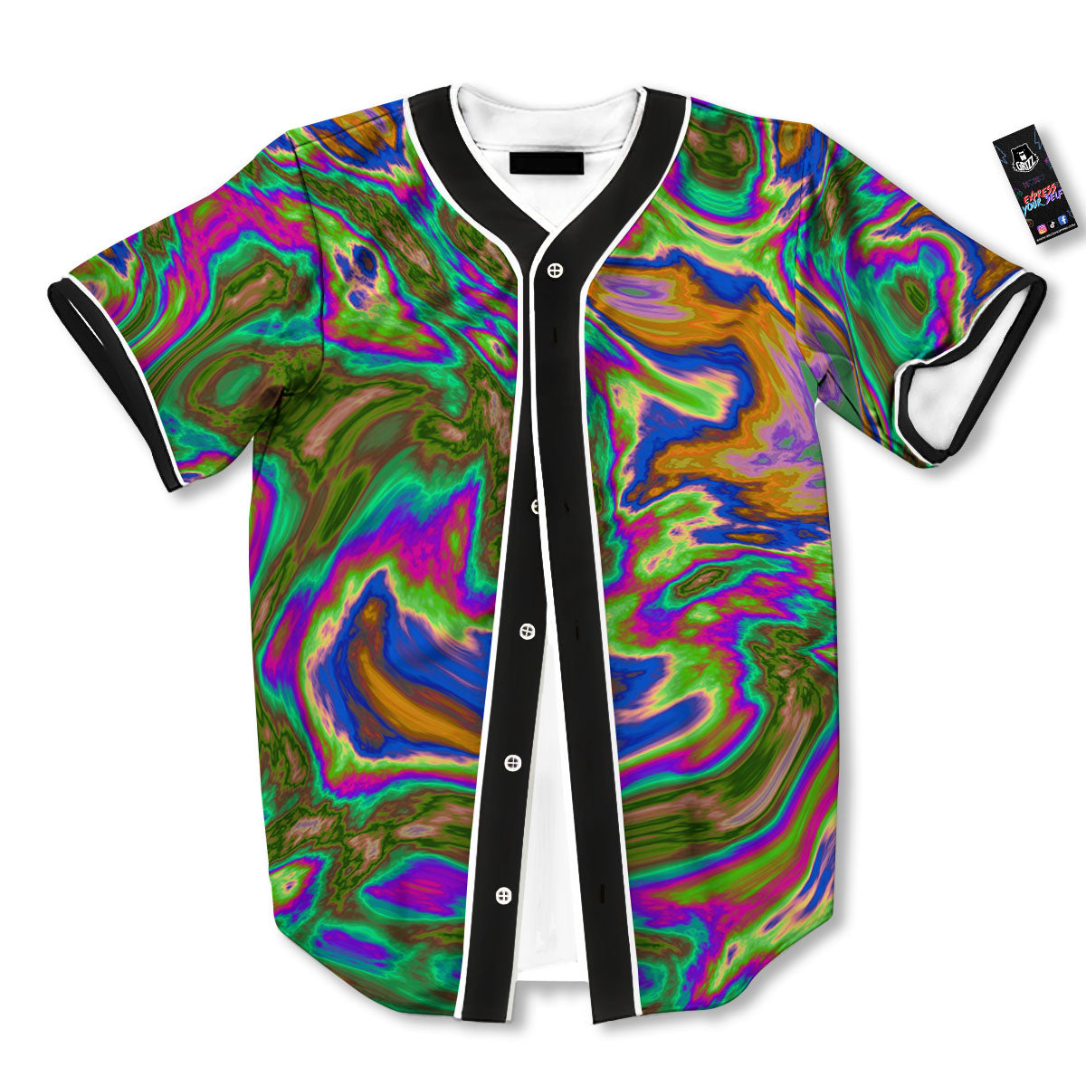 Psychedelic Trippy Purple Green Print Baseball Jersey-grizzshop