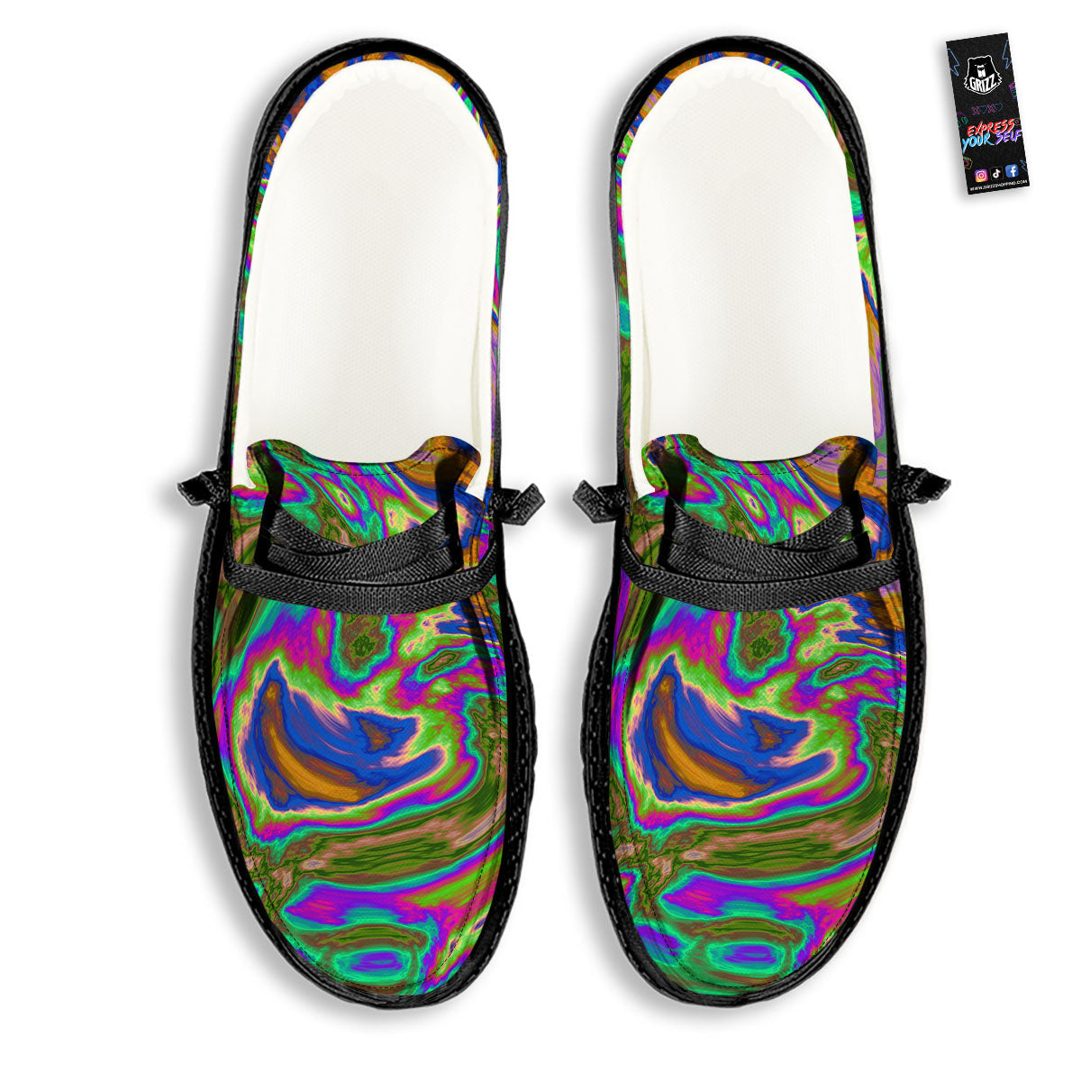 Psychedelic Trippy Purple Green Print Black Loafers-grizzshop