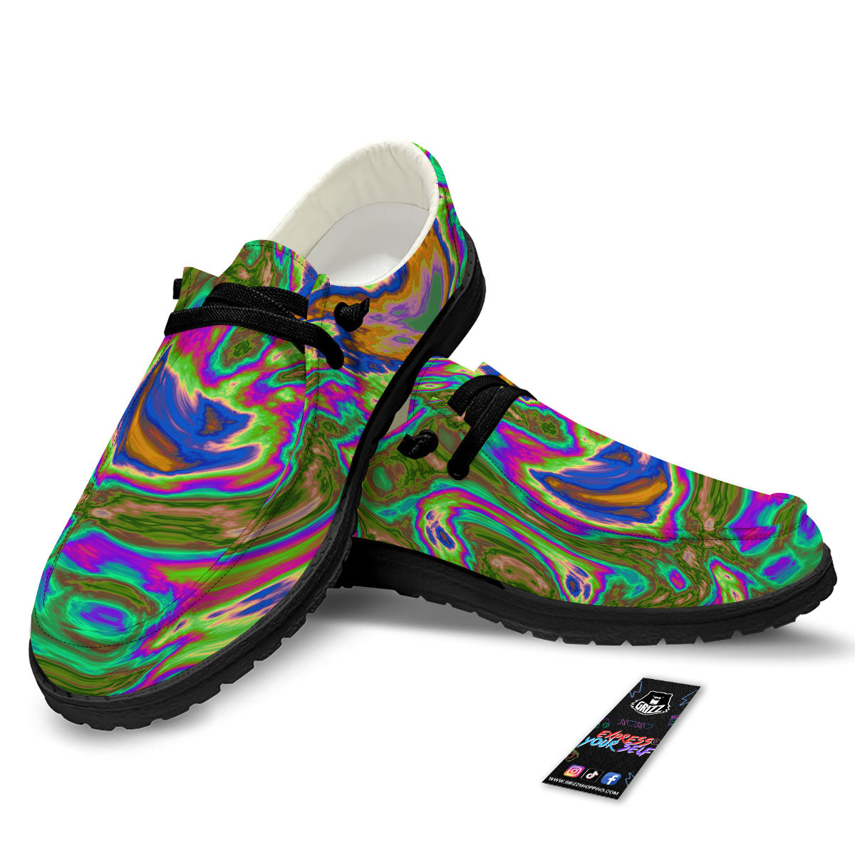 Psychedelic Trippy Purple Green Print Black Loafers-grizzshop