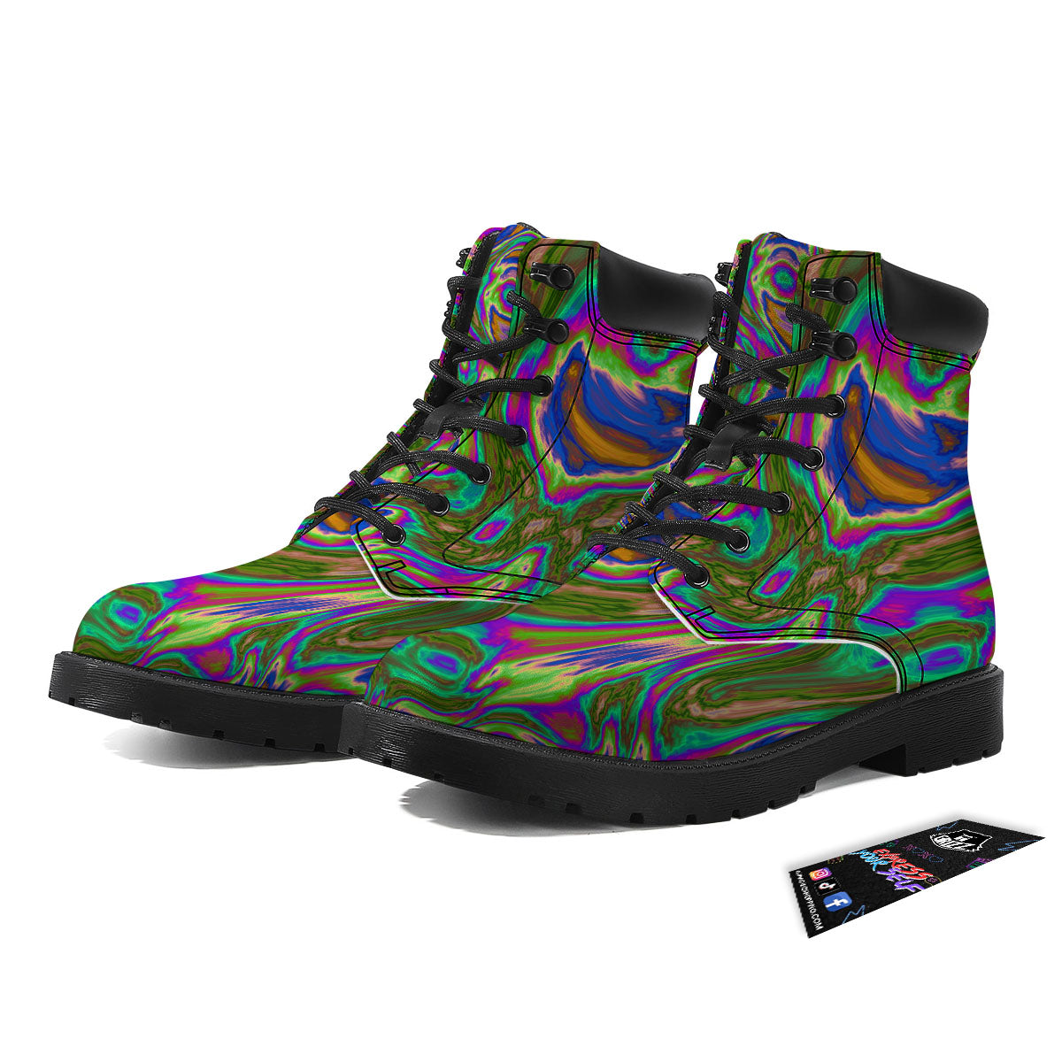 Psychedelic Trippy Purple Green Print Boots-grizzshop