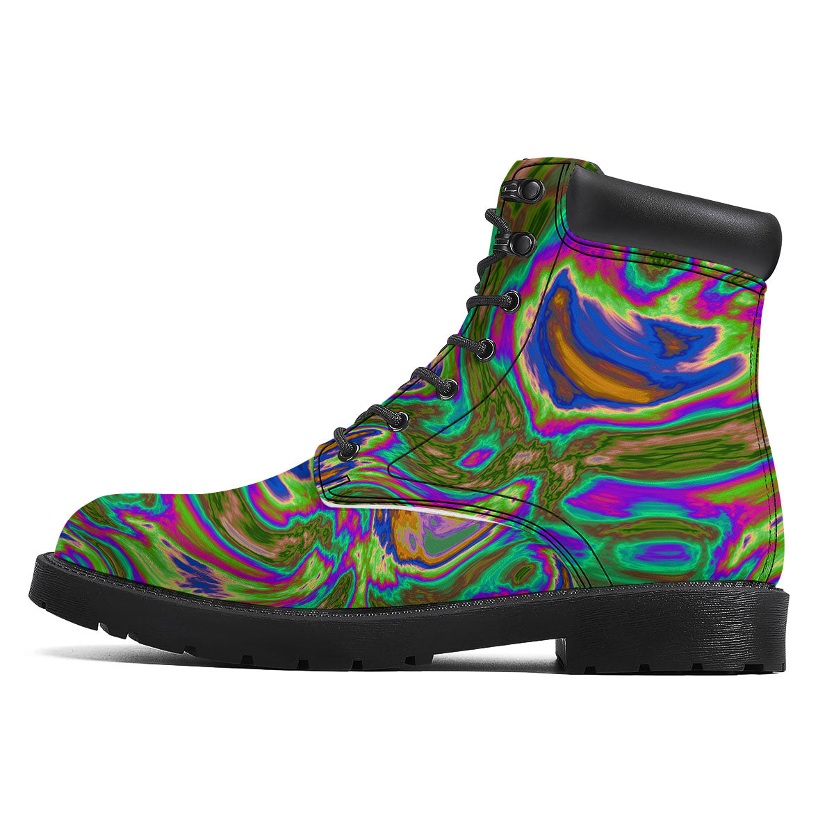Psychedelic Trippy Purple Green Print Boots-grizzshop