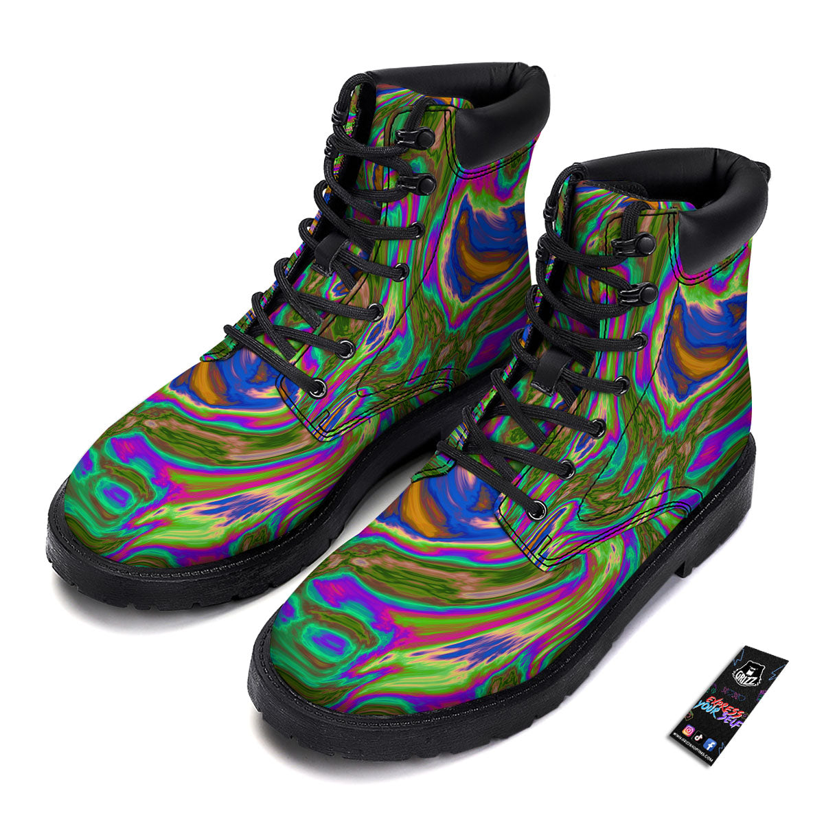 Psychedelic Trippy Purple Green Print Boots-grizzshop