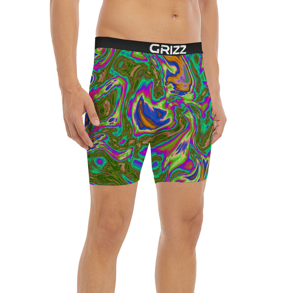 Psychedelic Trippy Purple Green Print Boxer Briefs-grizzshop