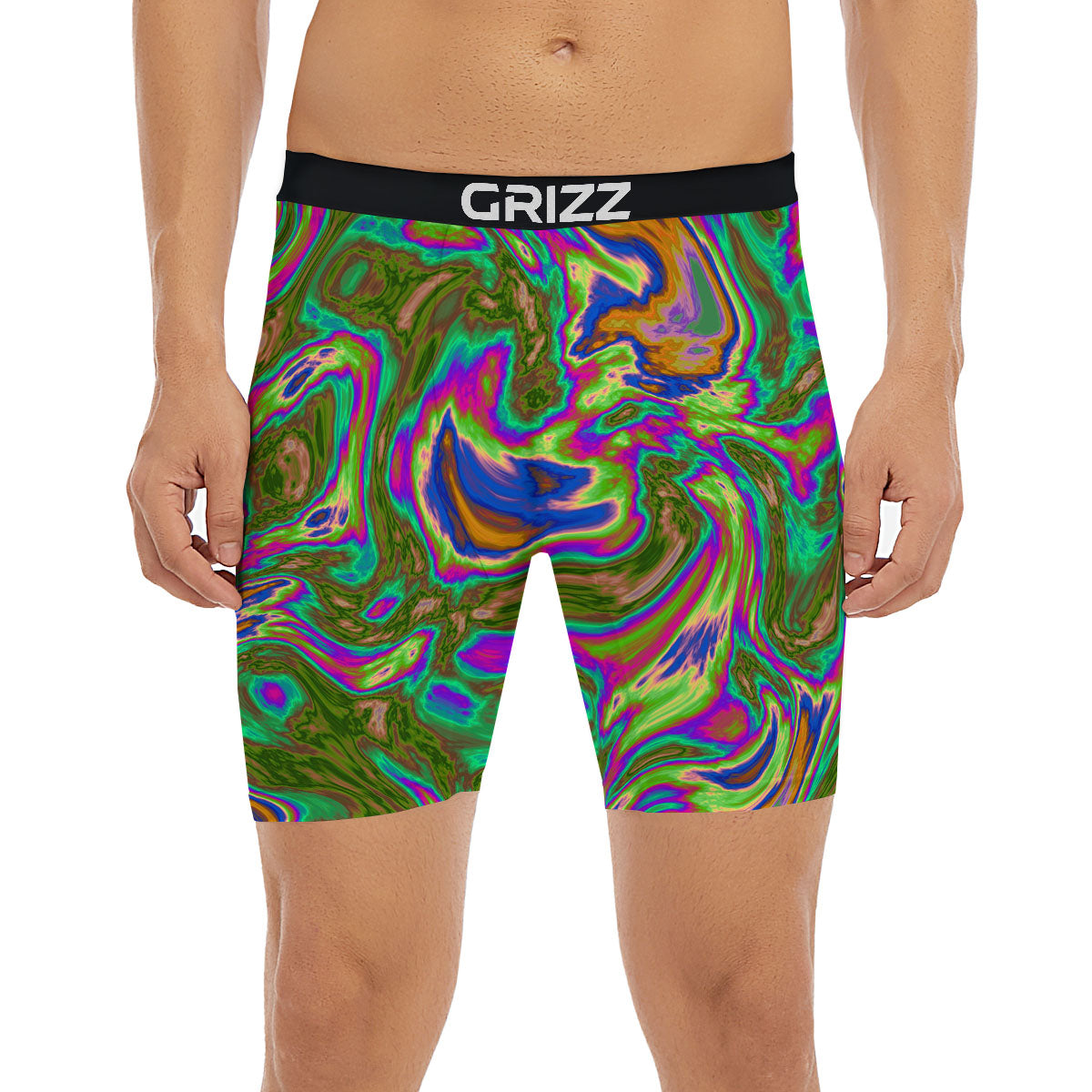 Psychedelic Trippy Purple Green Print Boxer Briefs-grizzshop