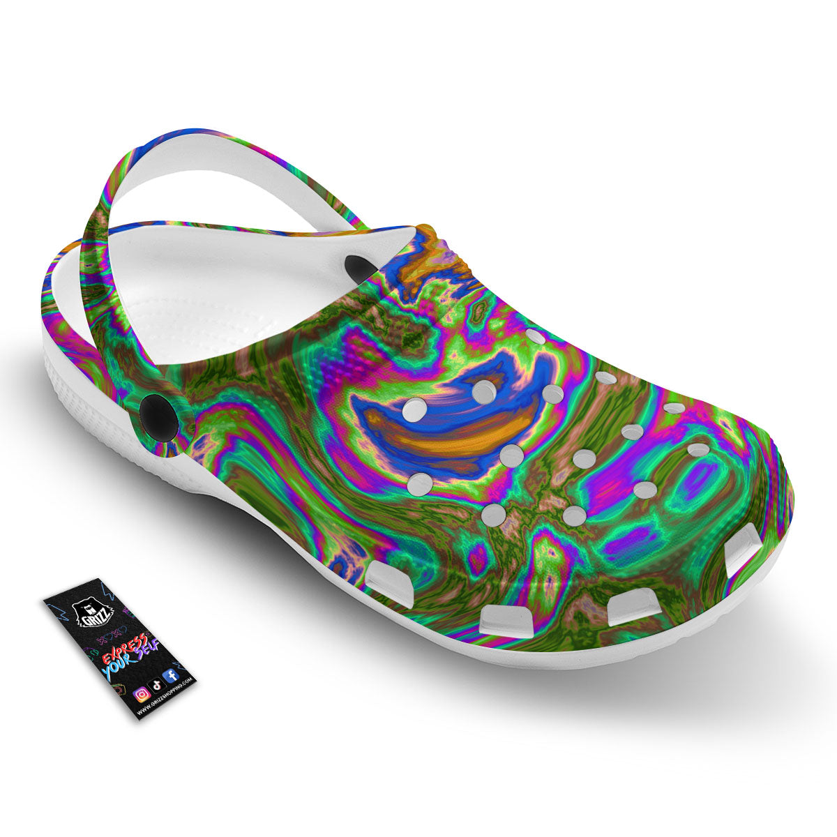 Psychedelic Trippy Purple Green Print Clog-grizzshop