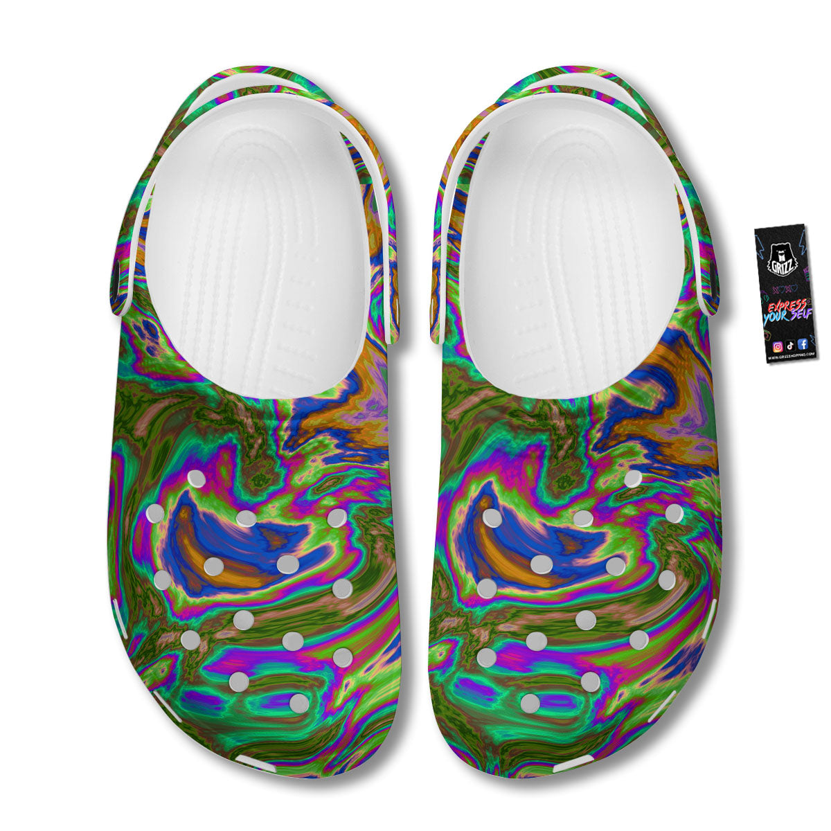 Psychedelic Trippy Purple Green Print Clog-grizzshop