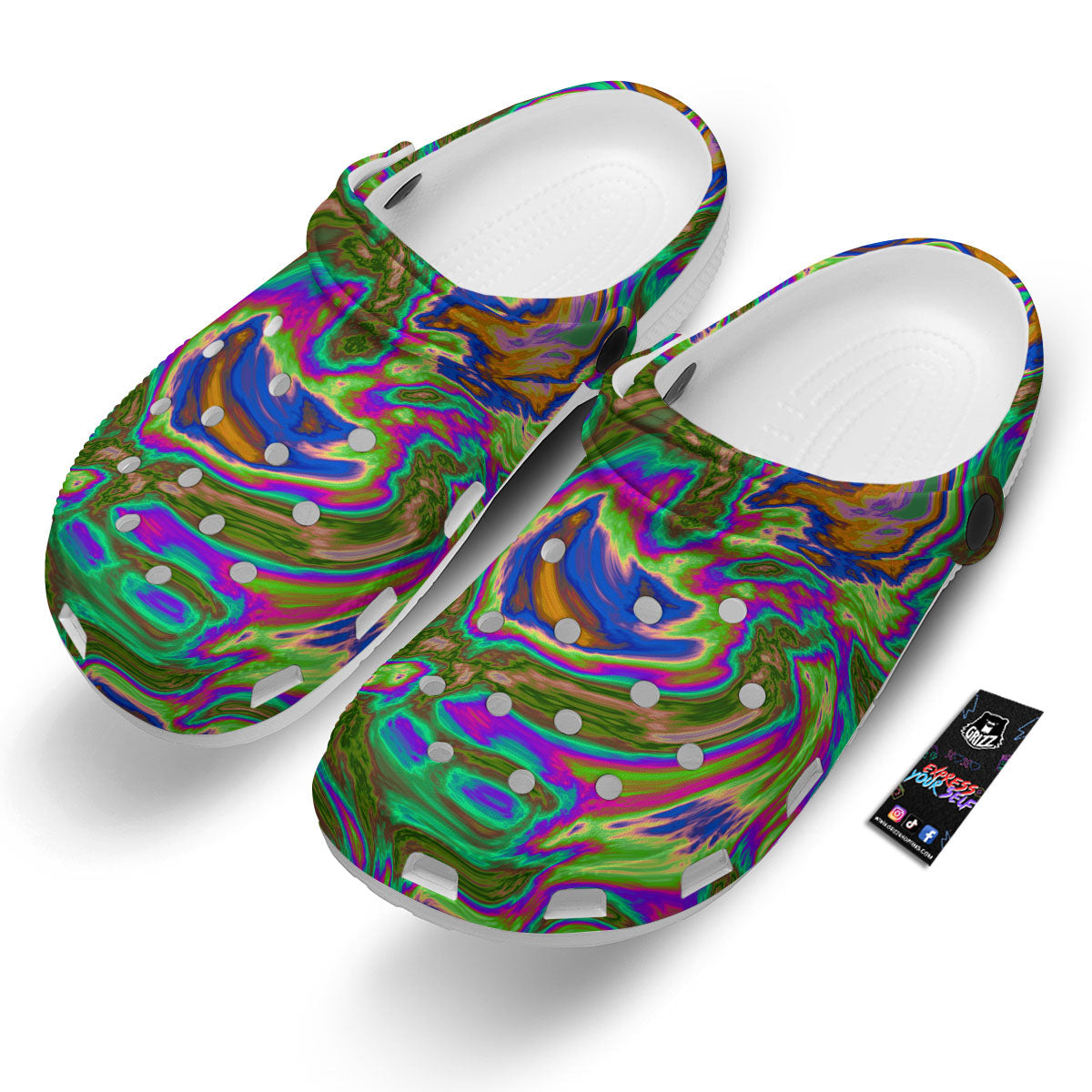 Psychedelic Trippy Purple Green Print Clog-grizzshop
