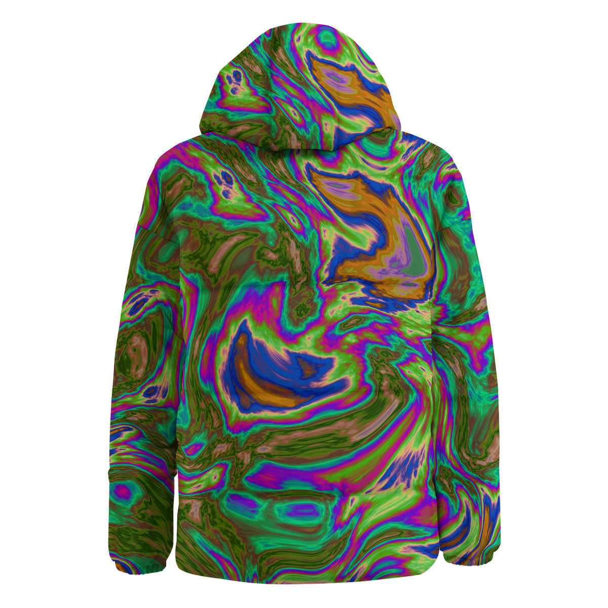 Psychedelic Trippy Purple Green Print Down Jacket-grizzshop