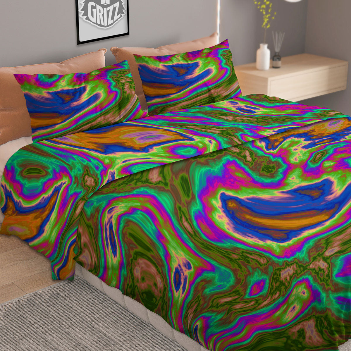 Polka Dot Sunflower Print Pattern Duvet Cover Bedding Set