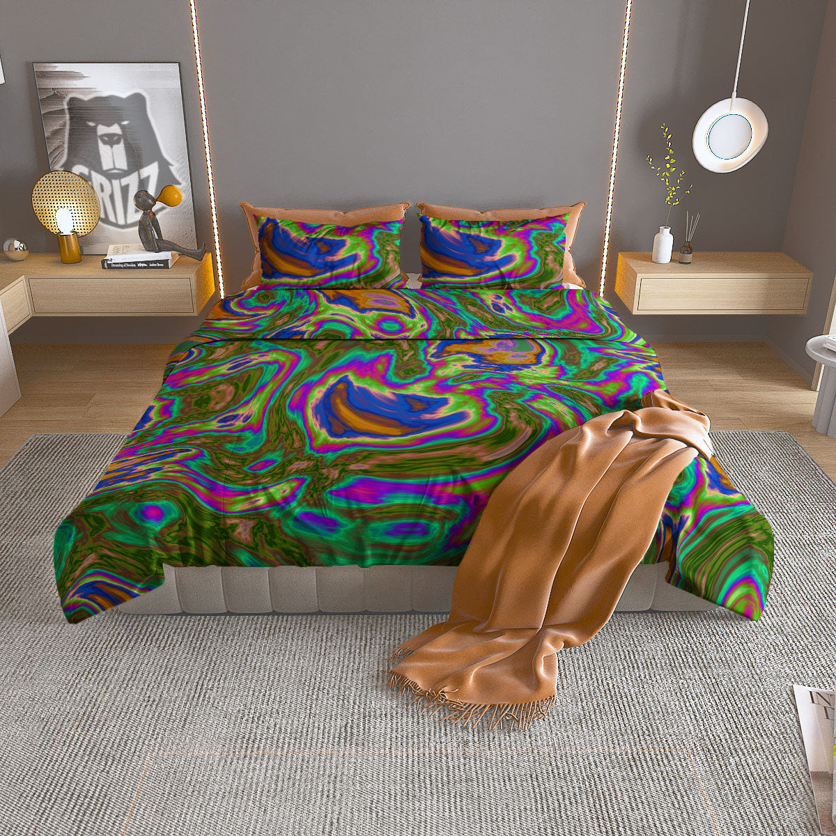 Polka Dot Sunflower Print Pattern Duvet Cover Bedding Set