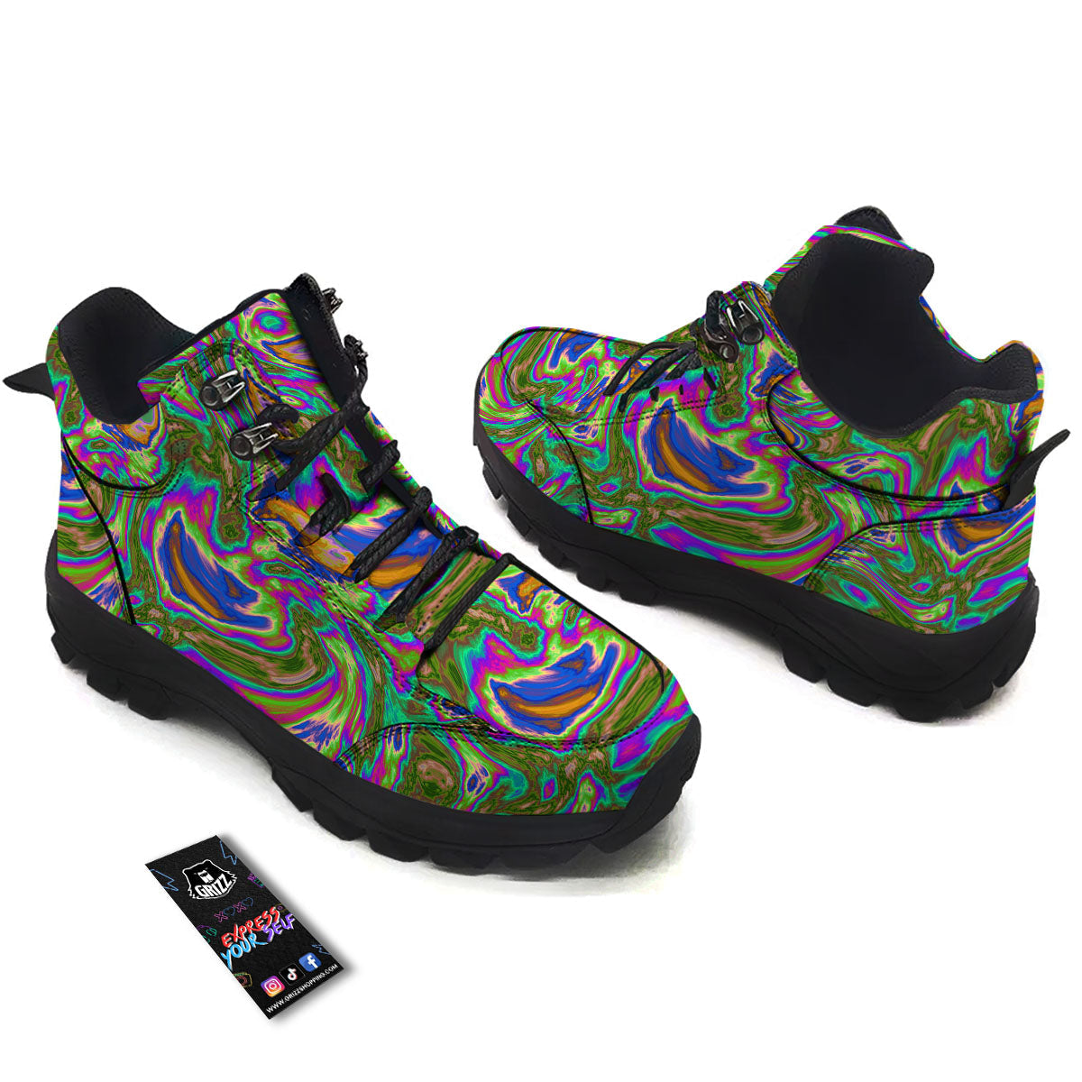 Psychedelic Trippy Purple Green Print Hiking Shoes-grizzshop