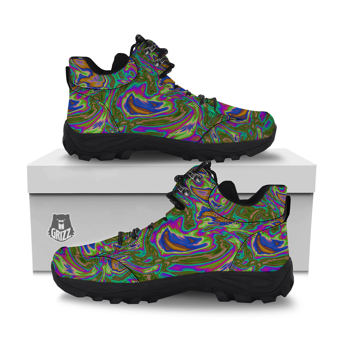 Psychedelic Trippy Purple Green Print Hiking Shoes-grizzshop