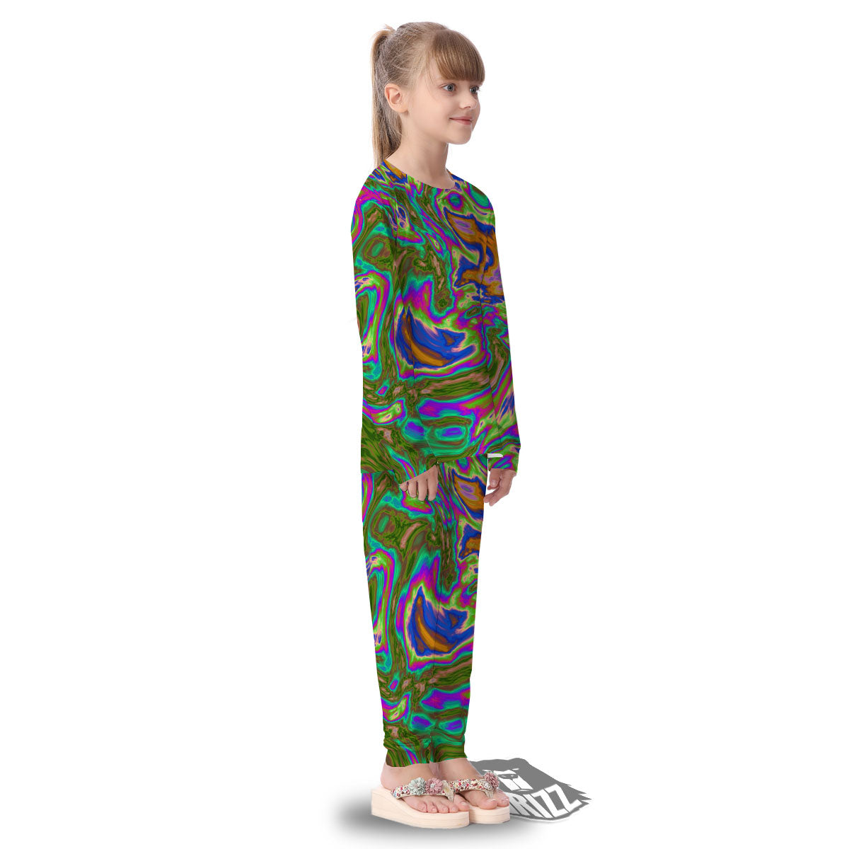 Psychedelic Trippy Purple Green Print Kid's Pajamas-grizzshop