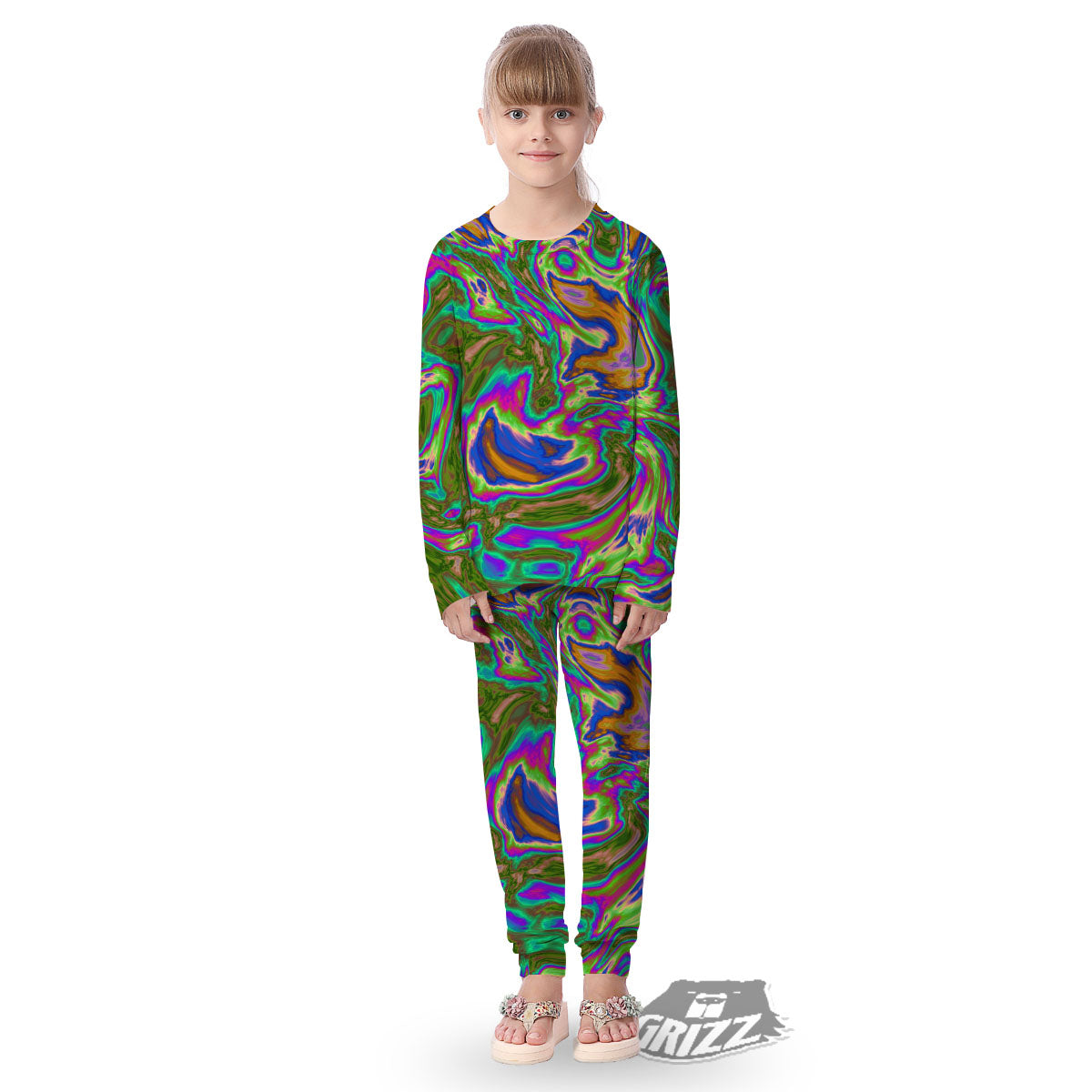Psychedelic Trippy Purple Green Print Kid's Pajamas-grizzshop